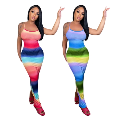 Sling Dress Women's Rainbow Slit Waist Dress Spice Girls Sling Dress HN085