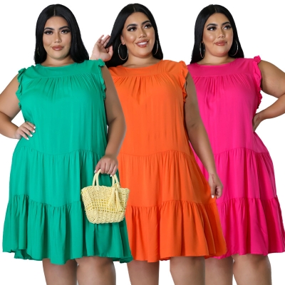 Plus Size Women's Casual Fashion Dress Solid Color 3 Colors SC4155
