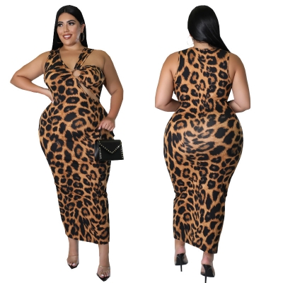 Fashion Casual Print Leopard Print Side Hanging Dress SC4163