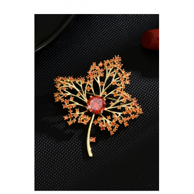 Orange red maple leaf suit coat brooch hollowed out maple leaf pin brooch simple leaf accessories J2-12