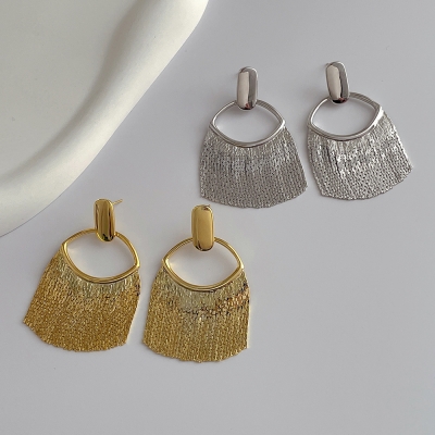 Exaggerated fashion 18K gold jewelry line tassel metal earrings 925 silver needle personality earrings L-86