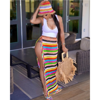 Sexy handmade crocheted tassel tie casual beach skirt half length skirt DY6905