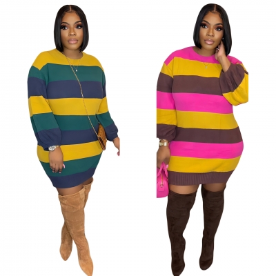 Leisure contrasting knitted round neck women's dress sweater XE8005