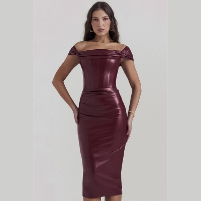 Leather dress with waistband and shoulder strap XY23534