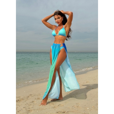 Gradient mesh long skirt with drawstring strap bikini S768962237173