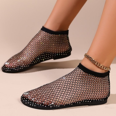 Oversized fishing net socks with hollowed out low heel flat sandals QH0664