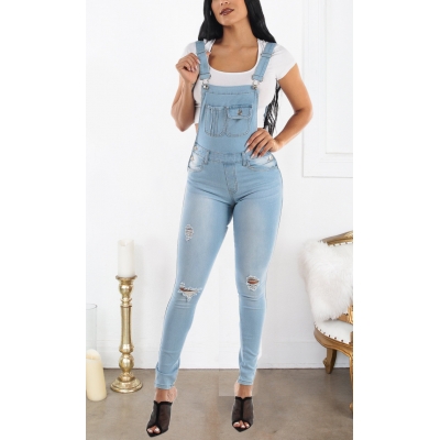 Perforated jeans with shoulder straps JLX5520